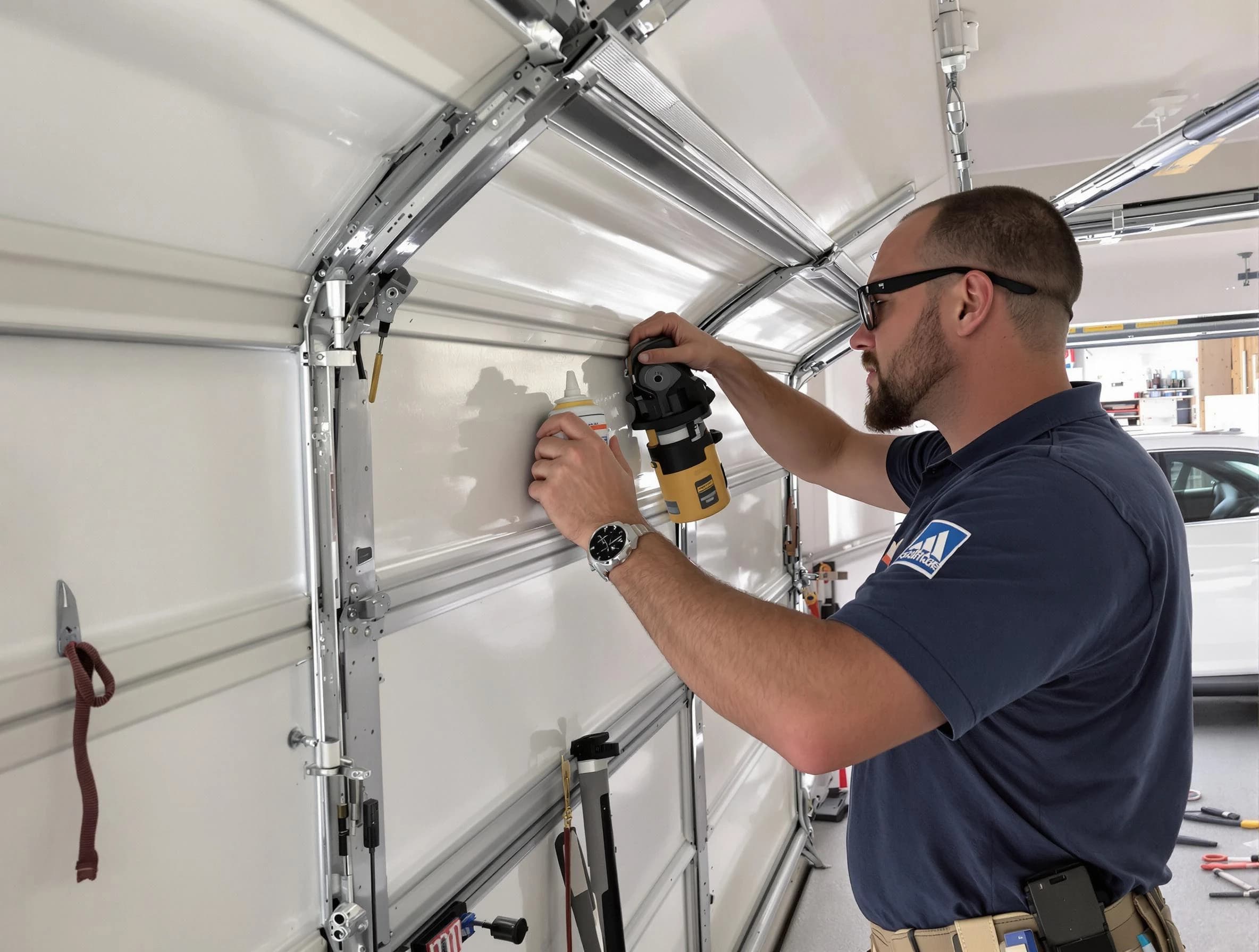 Hinsdale Garage Door Repair technician performing comprehensive noise reduction service in Hinsdale