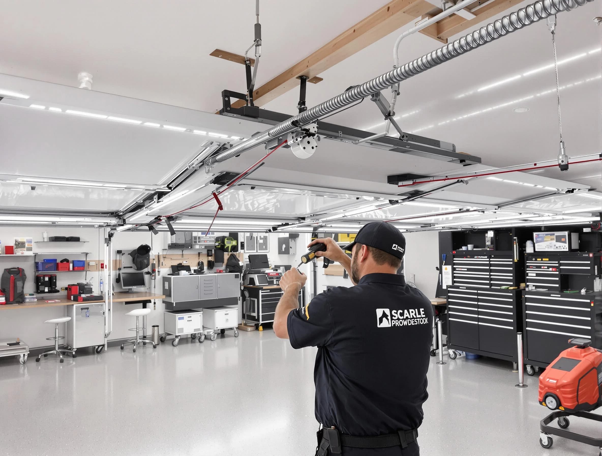 Hinsdale Garage Door Repair technician repairing overhead garage door in Hinsdale