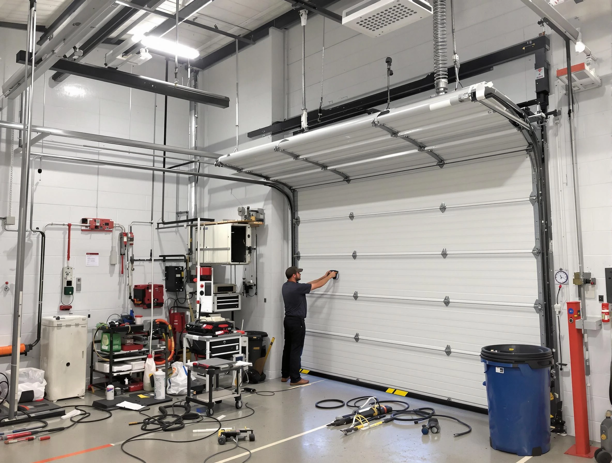 Hinsdale Garage Door Repair certified technician performing commercial door repair at a Hinsdale business facility