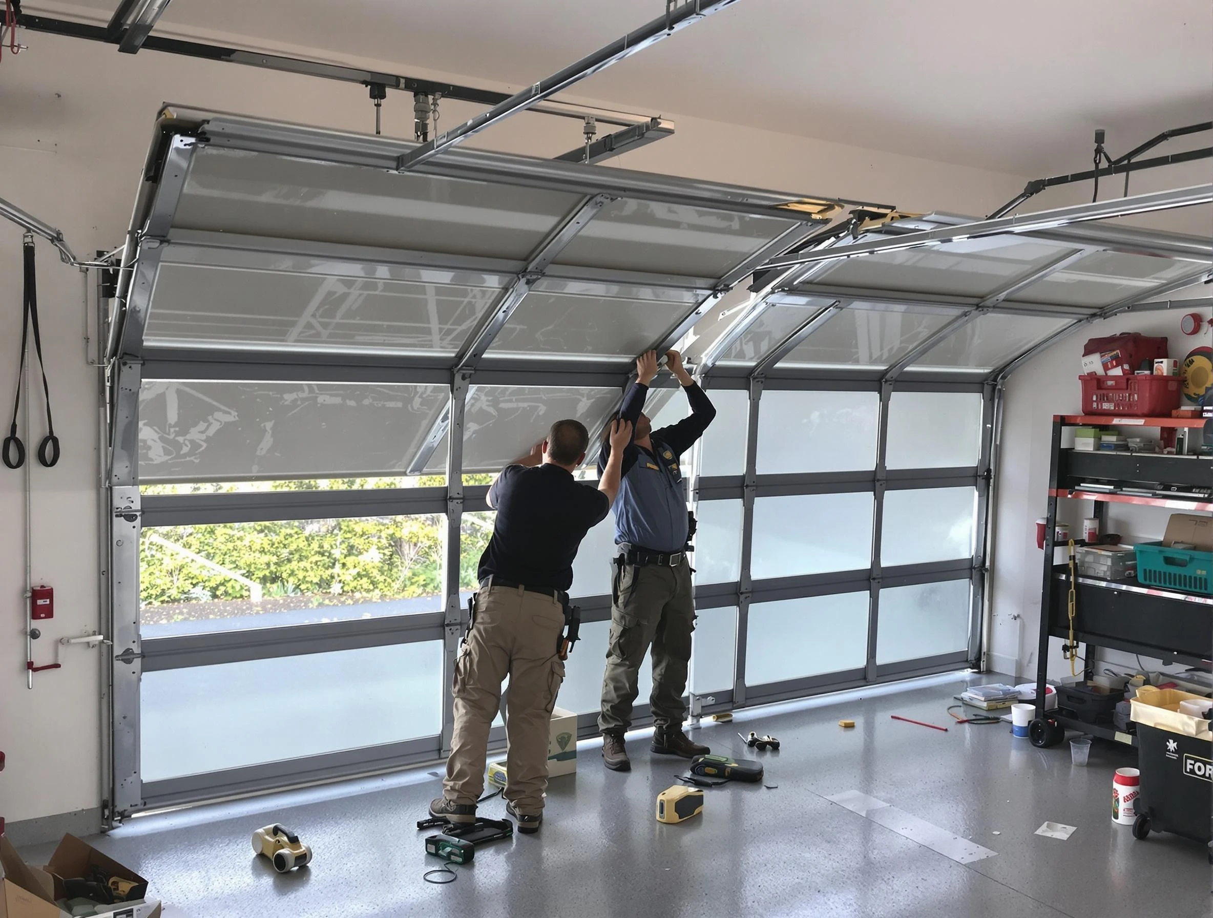 Hinsdale Garage Door Repair expert performing precise panel replacement on Hinsdale garage door