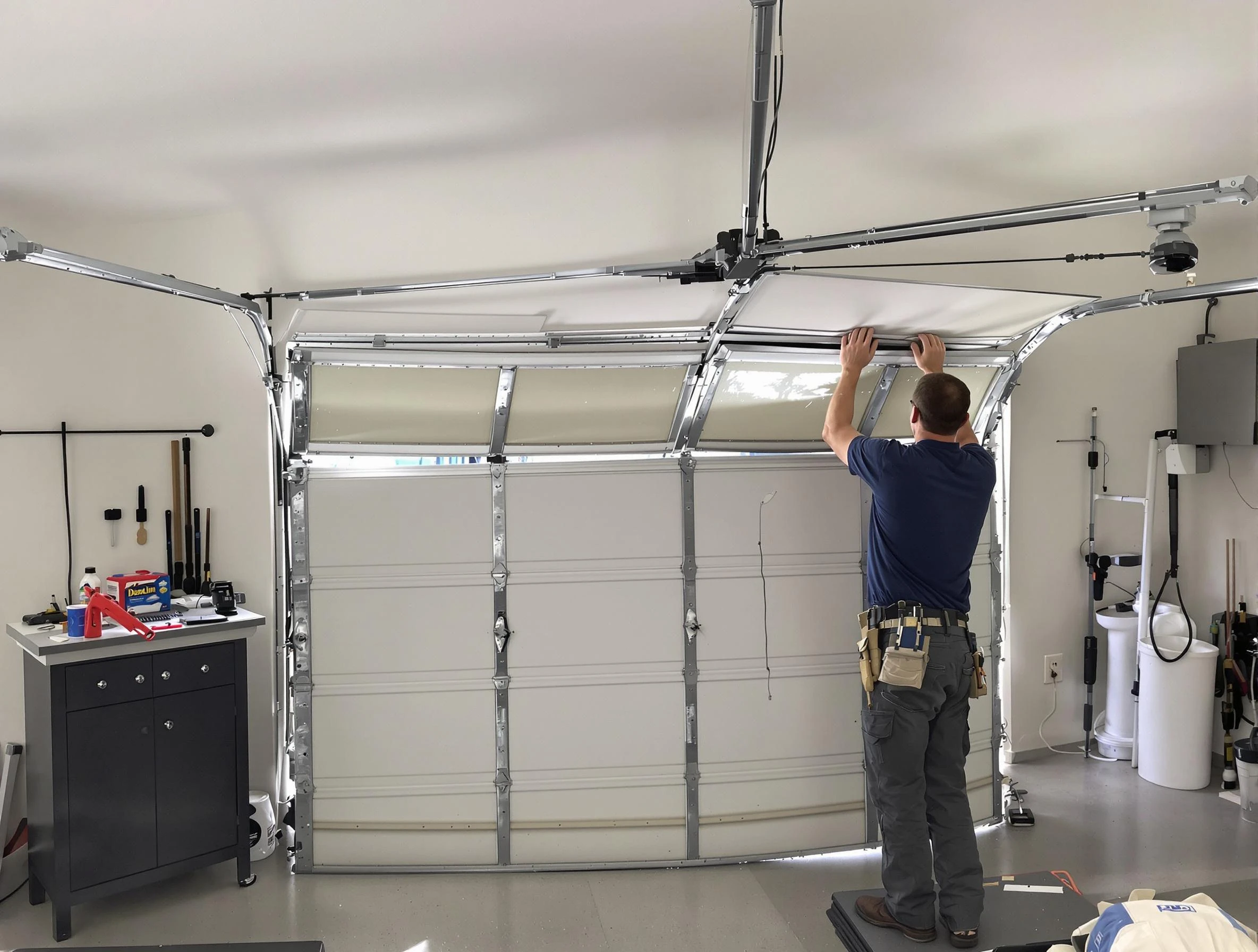 Hinsdale Garage Door Repair specialist performing precise section replacement on Hinsdale garage door