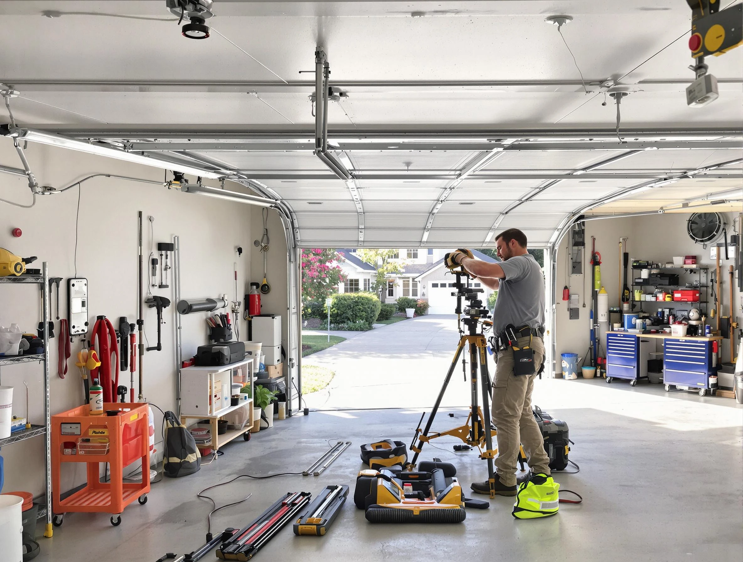 Hinsdale Garage Door Repair specialist performing laser-guided track alignment in Hinsdale